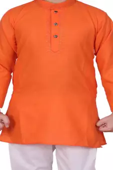 Orange Embroidered Design Cotton Boys Kurta Pajama Set