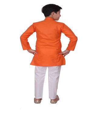 Orange Embroidered Design Cotton Boys Kurta Pajama Set 5