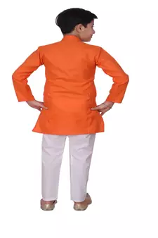 Orange Embroidered Design Cotton Boys Kurta Pajama Set