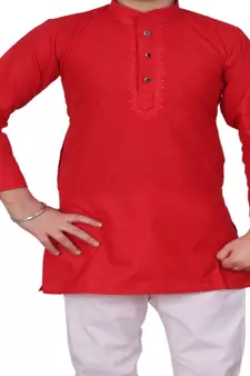 Red Embroidered Design Boys Cotton Kurta Pajama Set