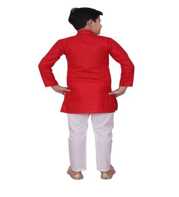 Red Embroidered Design Boys Cotton Kurta Pajama Set 5