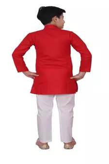 Red Embroidered Design Boys Cotton Kurta Pajama Set