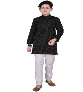 Black Stripe Design Cotton Boys Kurta Pajama Set 1