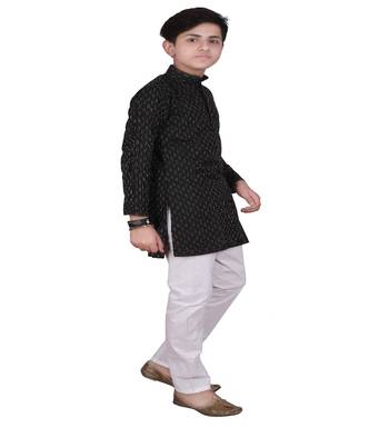 Black Stripe Design Cotton Boys Kurta Pajama Set 2