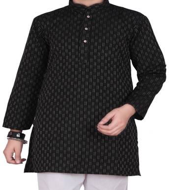 Black Stripe Design Cotton Boys Kurta Pajama Set 4