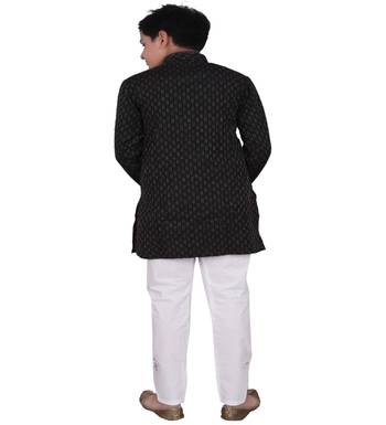 Black Stripe Design Cotton Boys Kurta Pajama Set 5