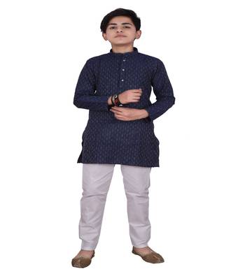Blue Stripe Design Cotton Boys Kurta Pajama Set 1