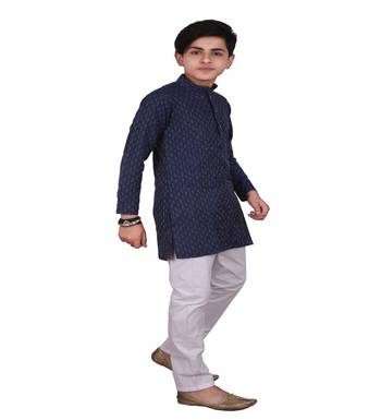 Blue Stripe Design Cotton Boys Kurta Pajama Set 2