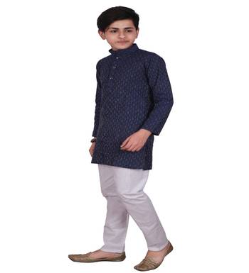 Blue Stripe Design Cotton Boys Kurta Pajama Set 3