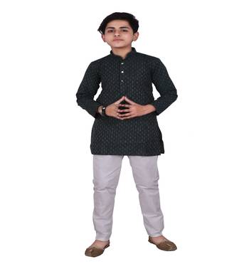Green Stripe Design Cotton Boys Kurta Pajama Set 1