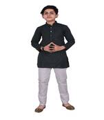 Green Stripe Design Cotton Boys Kurta Pajama Set