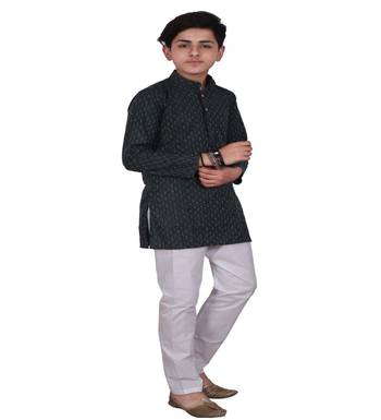 Green Stripe Design Cotton Boys Kurta Pajama Set 2