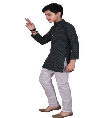 Green Stripe Design Cotton Boys Kurta Pajama Set 3