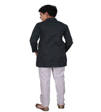 Green Stripe Design Cotton Boys Kurta Pajama Set 5