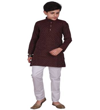 Maroon Stripe Design Cotton Boys Kurta Pajama Set 1