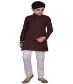 Maroon Stripe Design Cotton Boys Kurta Pajama Set