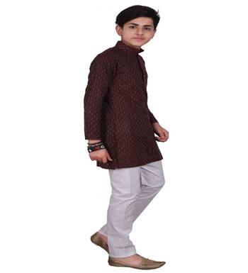Maroon Stripe Design Cotton Boys Kurta Pajama Set 2