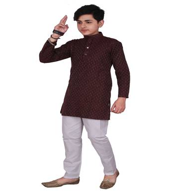 Maroon Stripe Design Cotton Boys Kurta Pajama Set 3