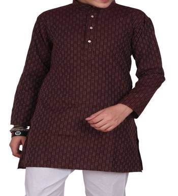 Maroon Stripe Design Cotton Boys Kurta Pajama Set 4