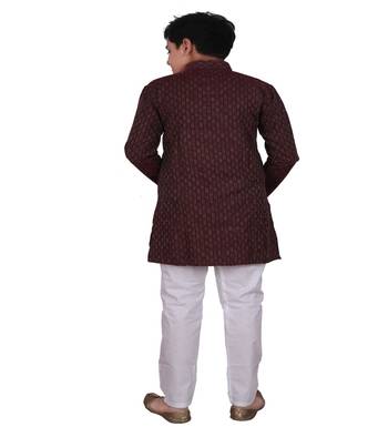 Maroon Stripe Design Cotton Boys Kurta Pajama Set 5