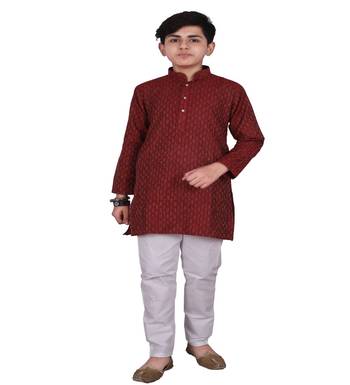 Red Stripe Design Boys Cotton Kurta Pajama Set 1