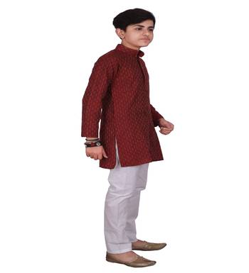 Red Stripe Design Boys Cotton Kurta Pajama Set 2