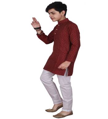 Red Stripe Design Boys Cotton Kurta Pajama Set 3