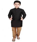 Black Self Design Boys Silk Kurta Pyjama Set