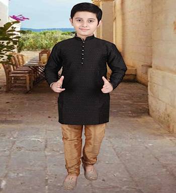 Black Self Design Boys Silk Kurta Pyjama Set 4