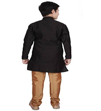 Black Self Design Boys Silk Kurta Pyjama Set 5