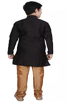 Black Self Design Boys Silk Kurta Pyjama Set
