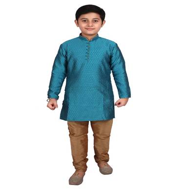 Firozi Self Design Boys Silk Kurta Pyjama Set 1