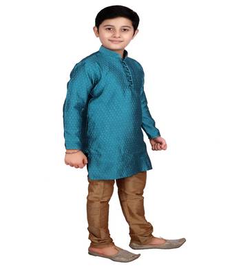 Firozi Self Design Boys Silk Kurta Pyjama Set 2