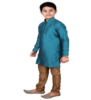 Firozi Self Design Boys Silk Kurta Pyjama Set 3