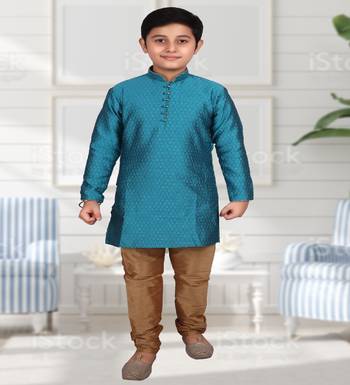 Firozi Self Design Boys Silk Kurta Pyjama Set 4