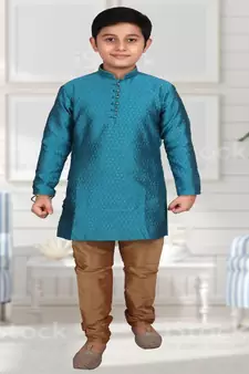Firozi Self Design Boys Silk Kurta Pyjama Set