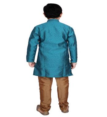 Firozi Self Design Boys Silk Kurta Pyjama Set 5