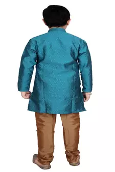 Firozi Self Design Boys Silk Kurta Pyjama Set