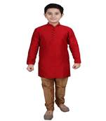 Maroon Self Design Boys Silk Kurta Pyjama Set