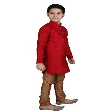 Maroon Self Design Boys Silk Kurta Pyjama Set 2