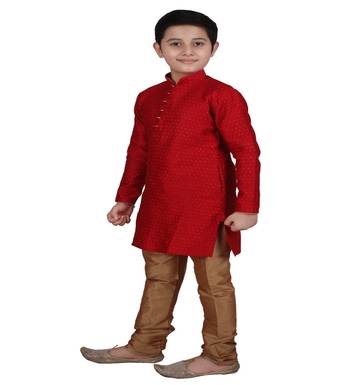 Maroon Self Design Boys Silk Kurta Pyjama Set 3