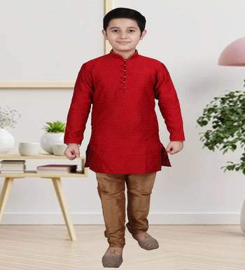 Maroon Self Design Boys Silk Kurta Pyjama Set 4
