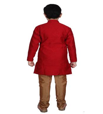 Maroon Self Design Boys Silk Kurta Pyjama Set 5