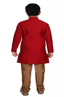 Maroon Self Design Boys Silk Kurta Pyjama Set