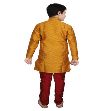 Mustard Self Design Boys Silk Kurta Pyjama Set 5