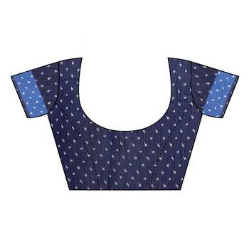 Navy blue printed cotton saree with blouse 4