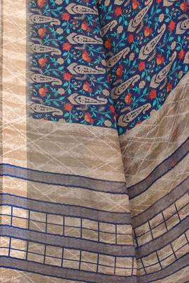 Navy blue printed cotton saree with blouse 5