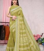 Mehendi printed cotton saree with blouse