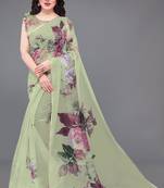 Green Printed Organza Saree With Blouse