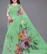 Green Printed Organza Saree With Blouse